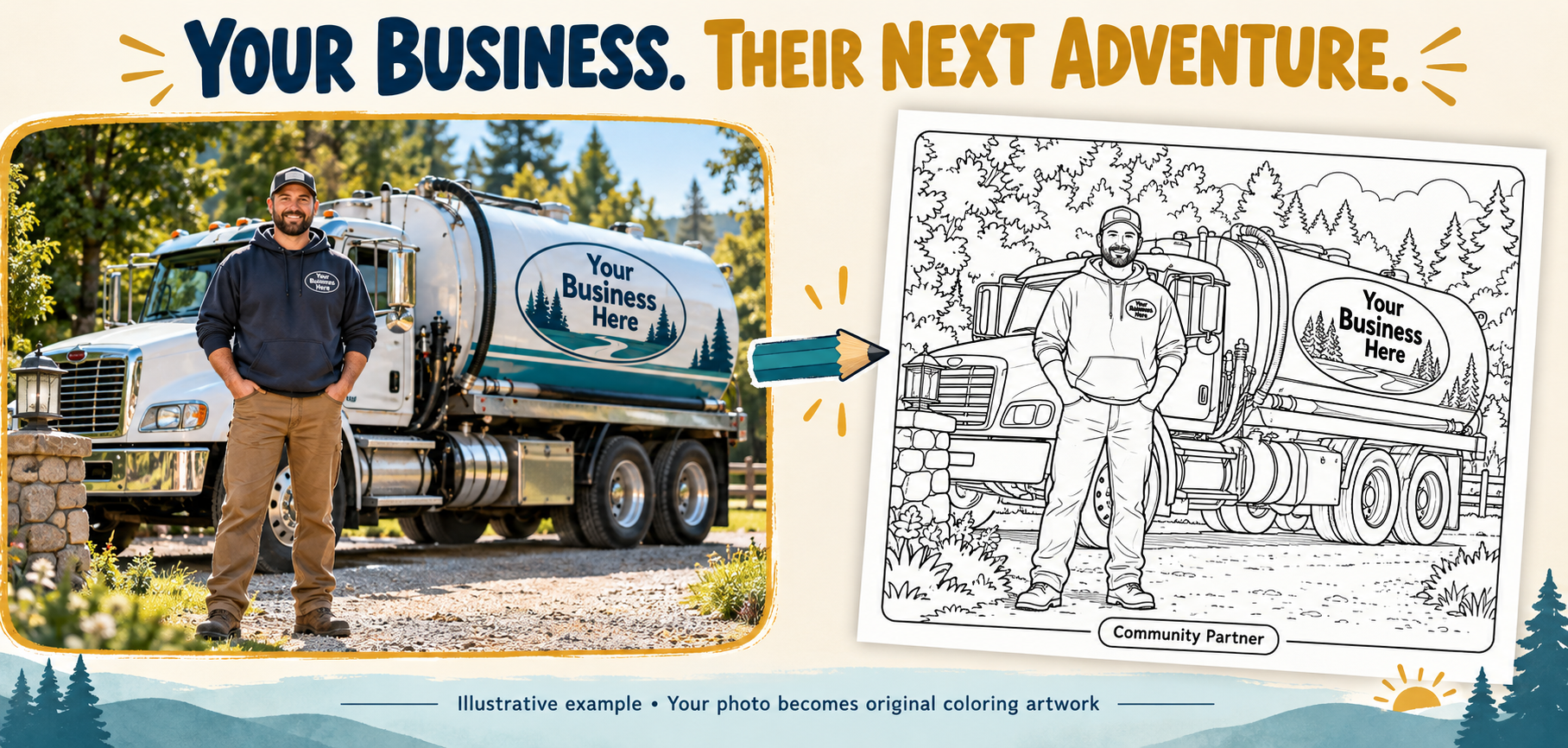 Illustrative business photo transformed into coloring artwork